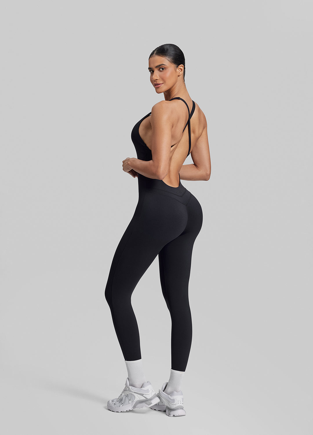 Justaucorps sculptant, coupe longue, dos croisé, soutien-gorge intégré, anti-transpiration