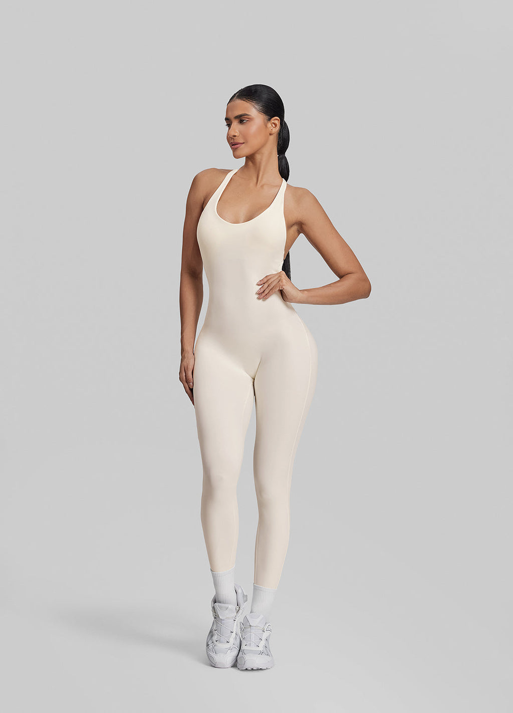 Combinaison gainante longue avec dos nageur, soutien-gorge intégré et évacuation de la transpiration