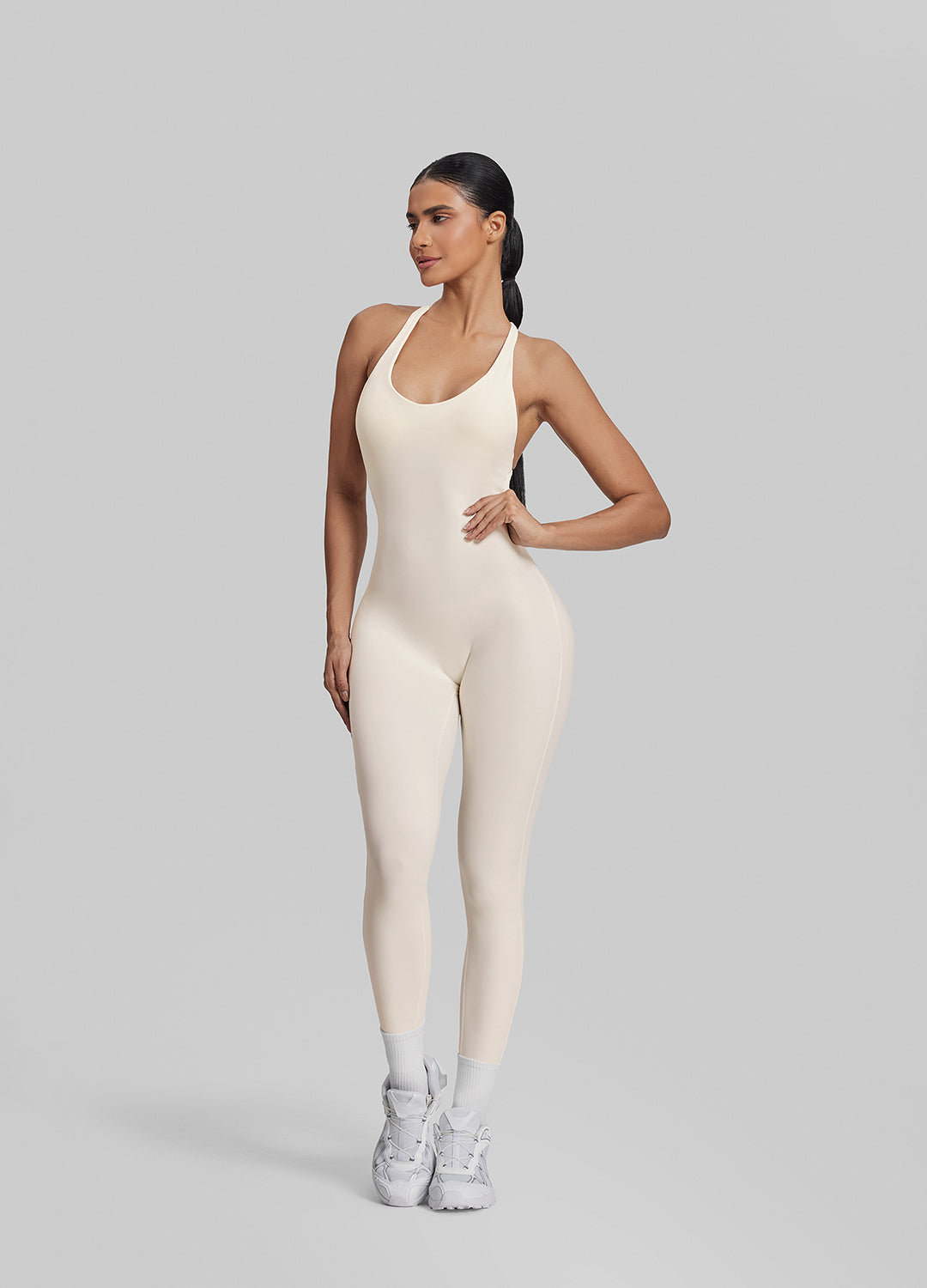 Combinaison gainante longue avec dos nageur, soutien-gorge intégré et évacuation de la transpiration