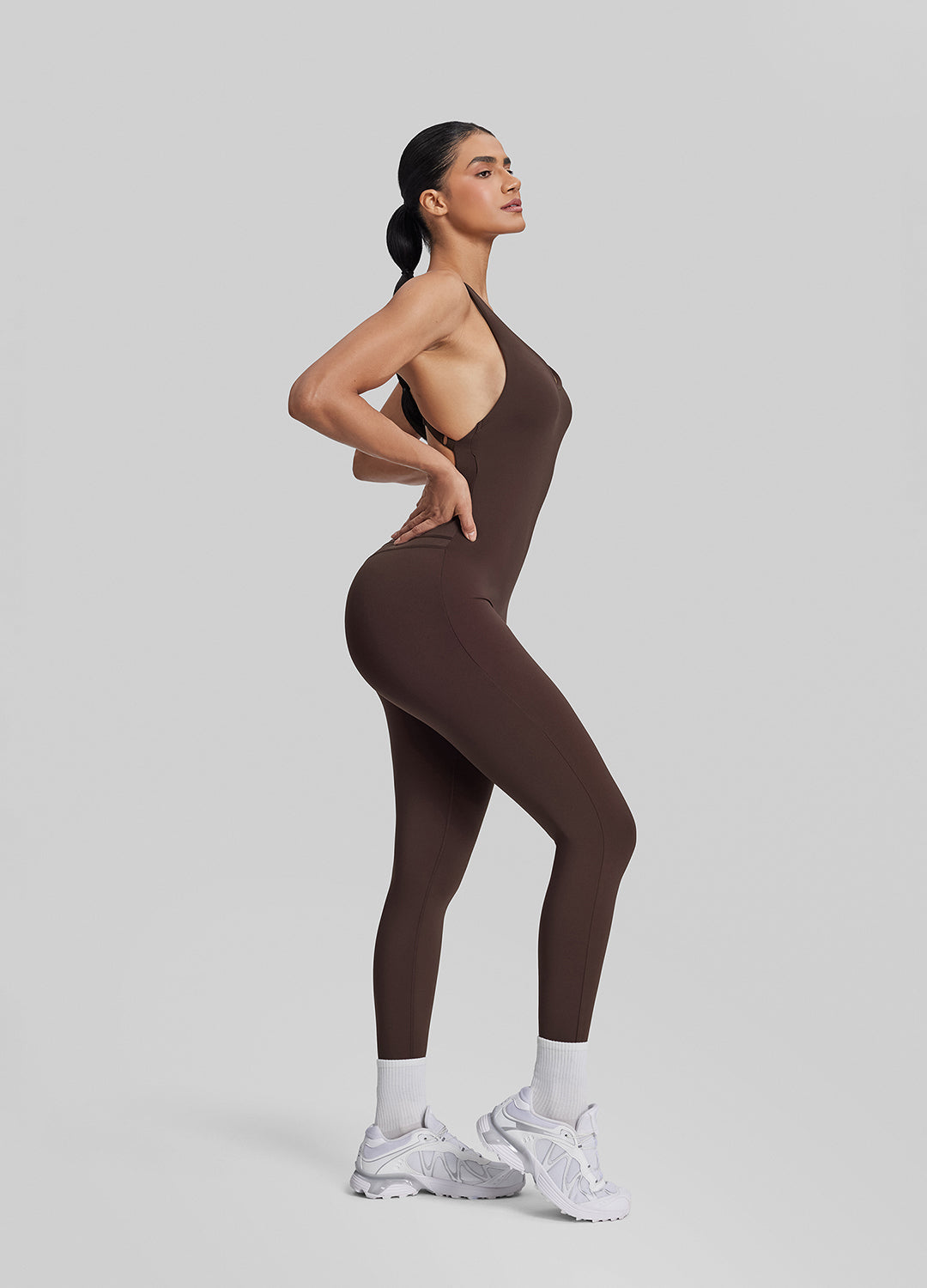 Justaucorps sculptant, longueur cheville, dos croisé, soutien-gorge intégré et anti-transpiration