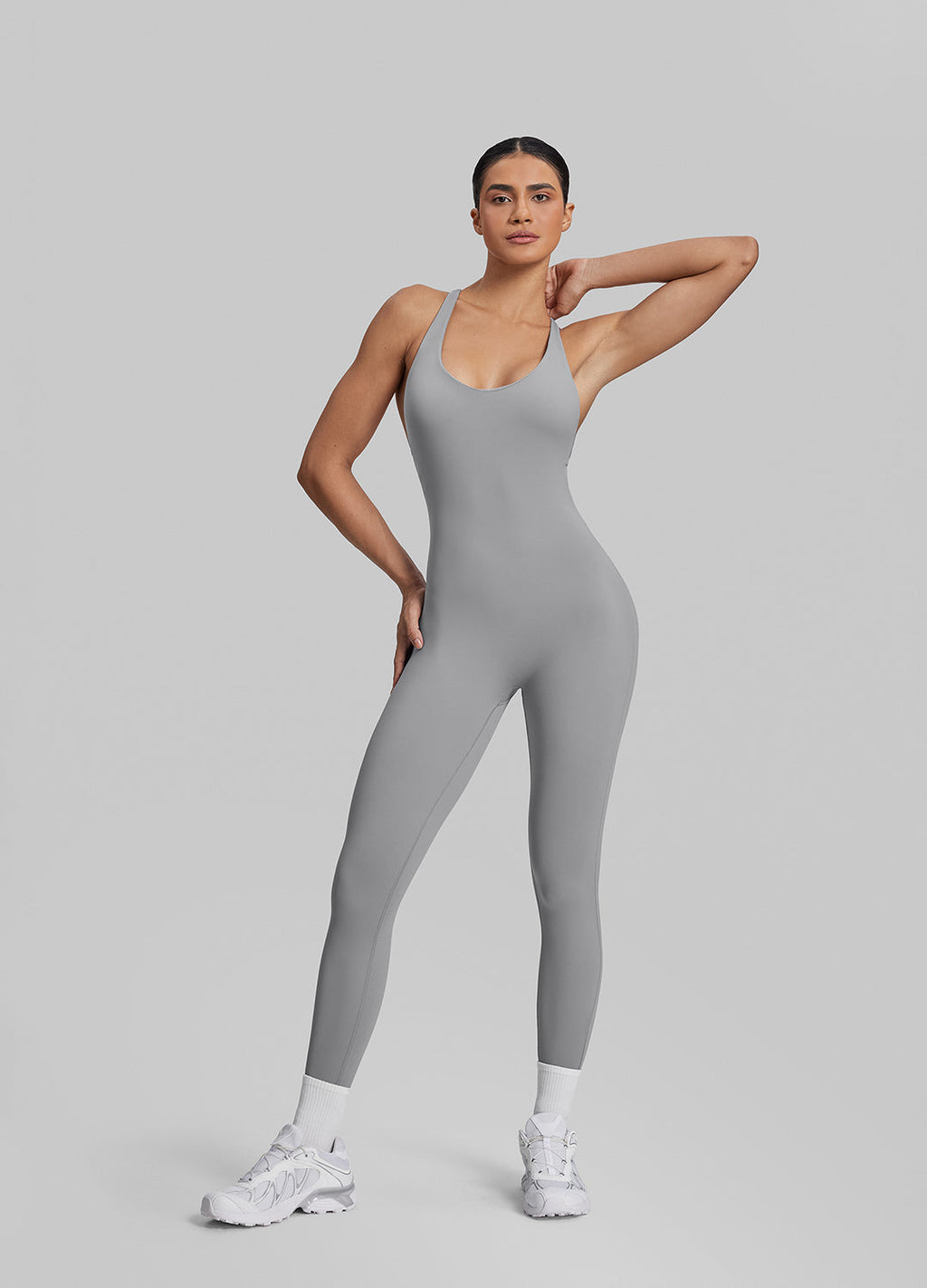 Body dos croisé moulant, longueur chevilles, soutien-gorge intégré et anti-transpiration