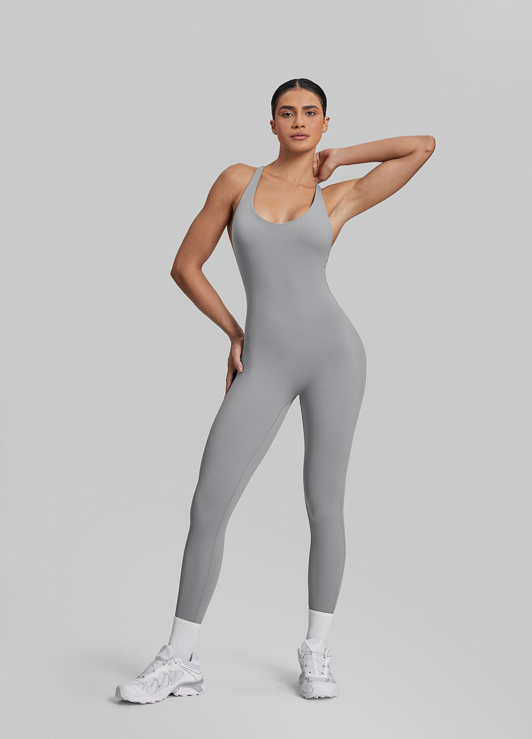 Body dos croisé moulant, longueur chevilles, soutien-gorge intégré et anti-transpiration