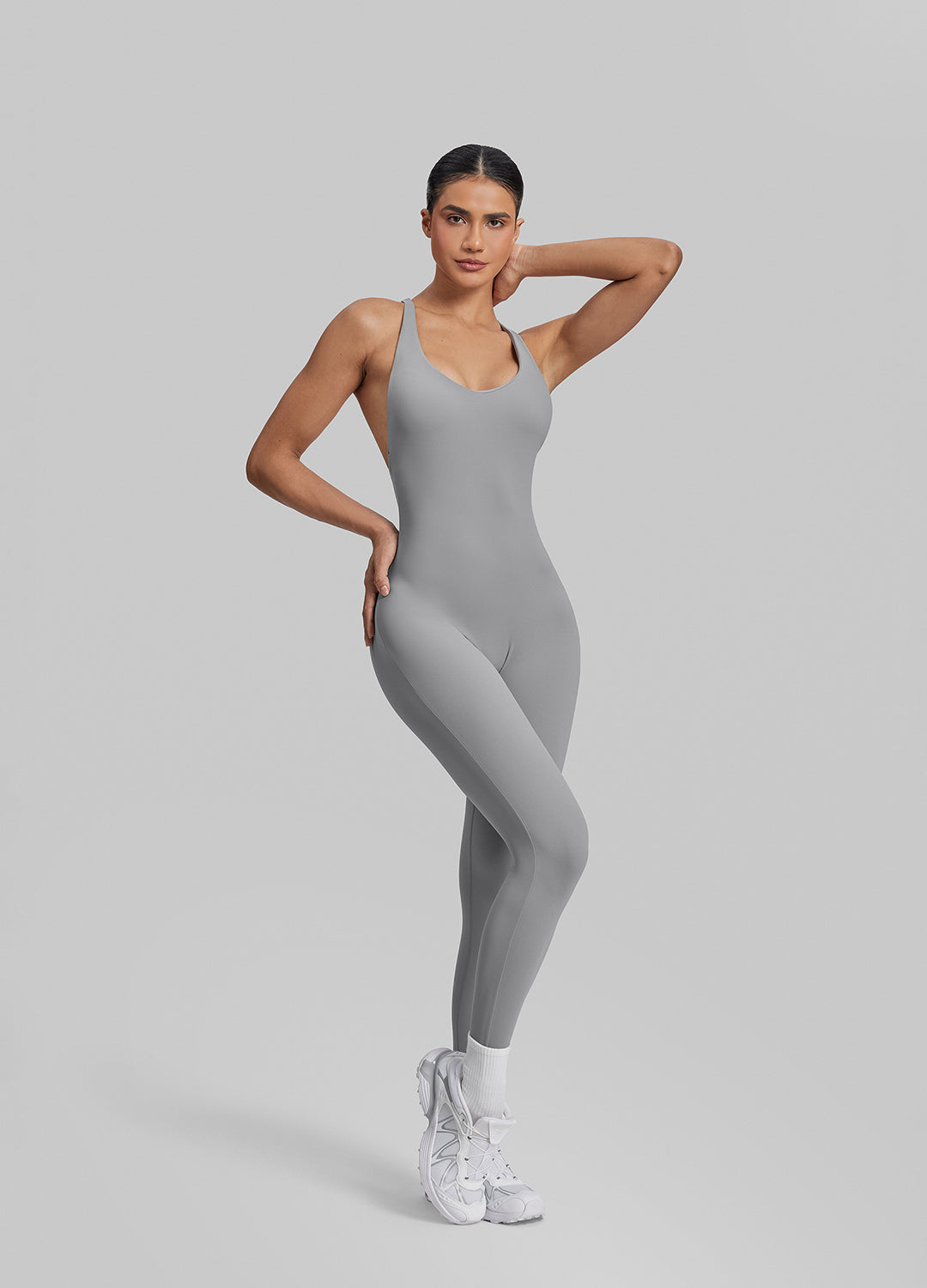 Body dos croisé moulant, longueur chevilles, soutien-gorge intégré et anti-transpiration