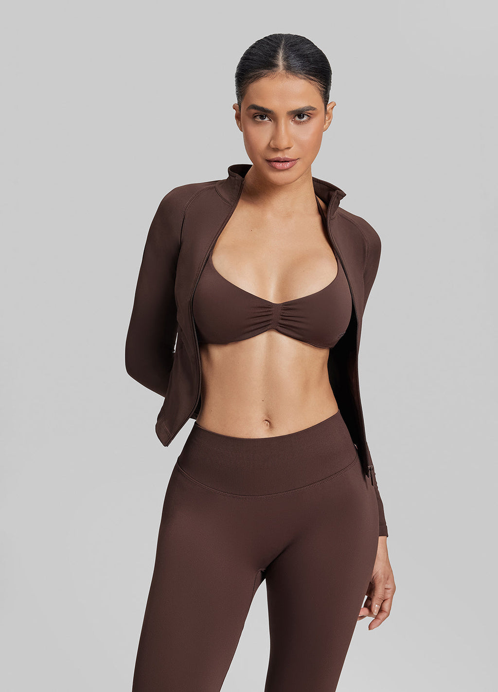 Veste chaude sans coutures respirante à fermeture éclair complète et coupe longue