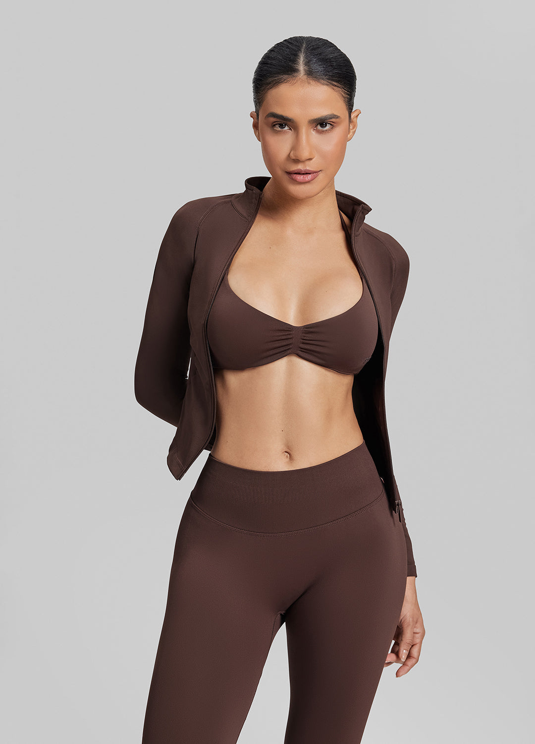 Veste chaude sans coutures respirante à fermeture éclair complète et coupe longue
