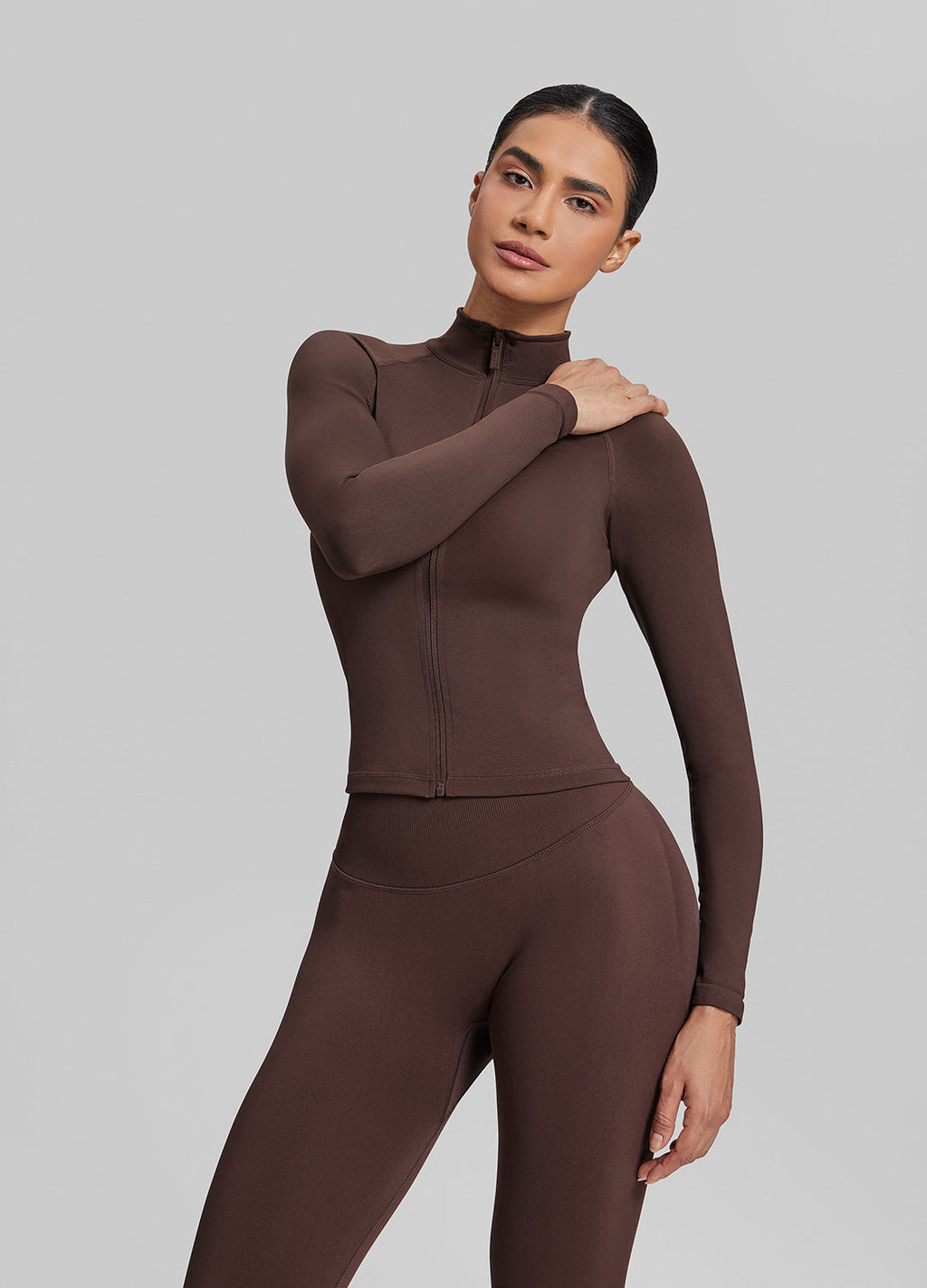 Veste chaude sans coutures respirante à fermeture éclair complète et coupe longue