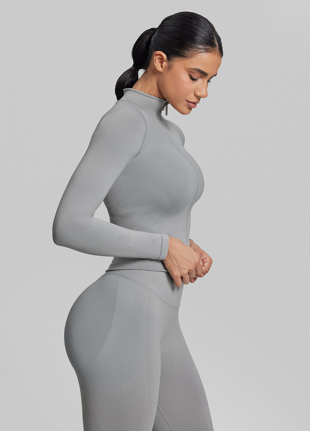 Veste longue respirante et chaude sans coutures avec fermeture éclair intégrale