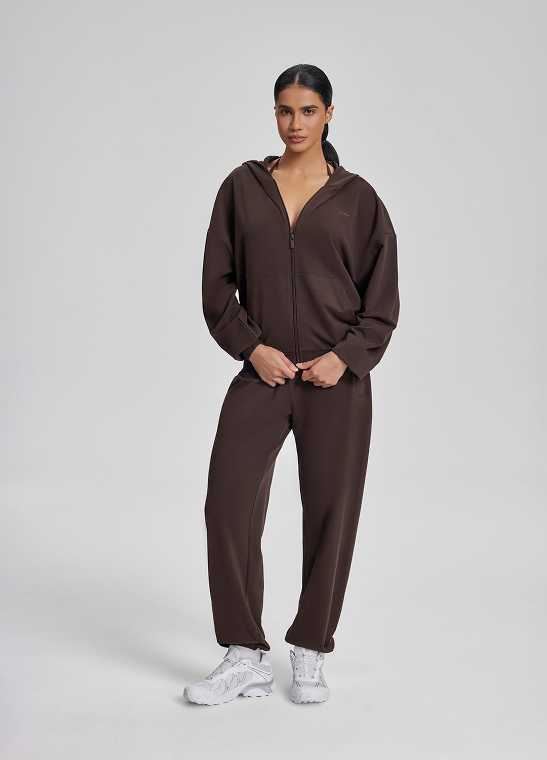 Sweat à Capuche Doux Décontracté Oversize Entièrement Zippé avec Poches Kangourou