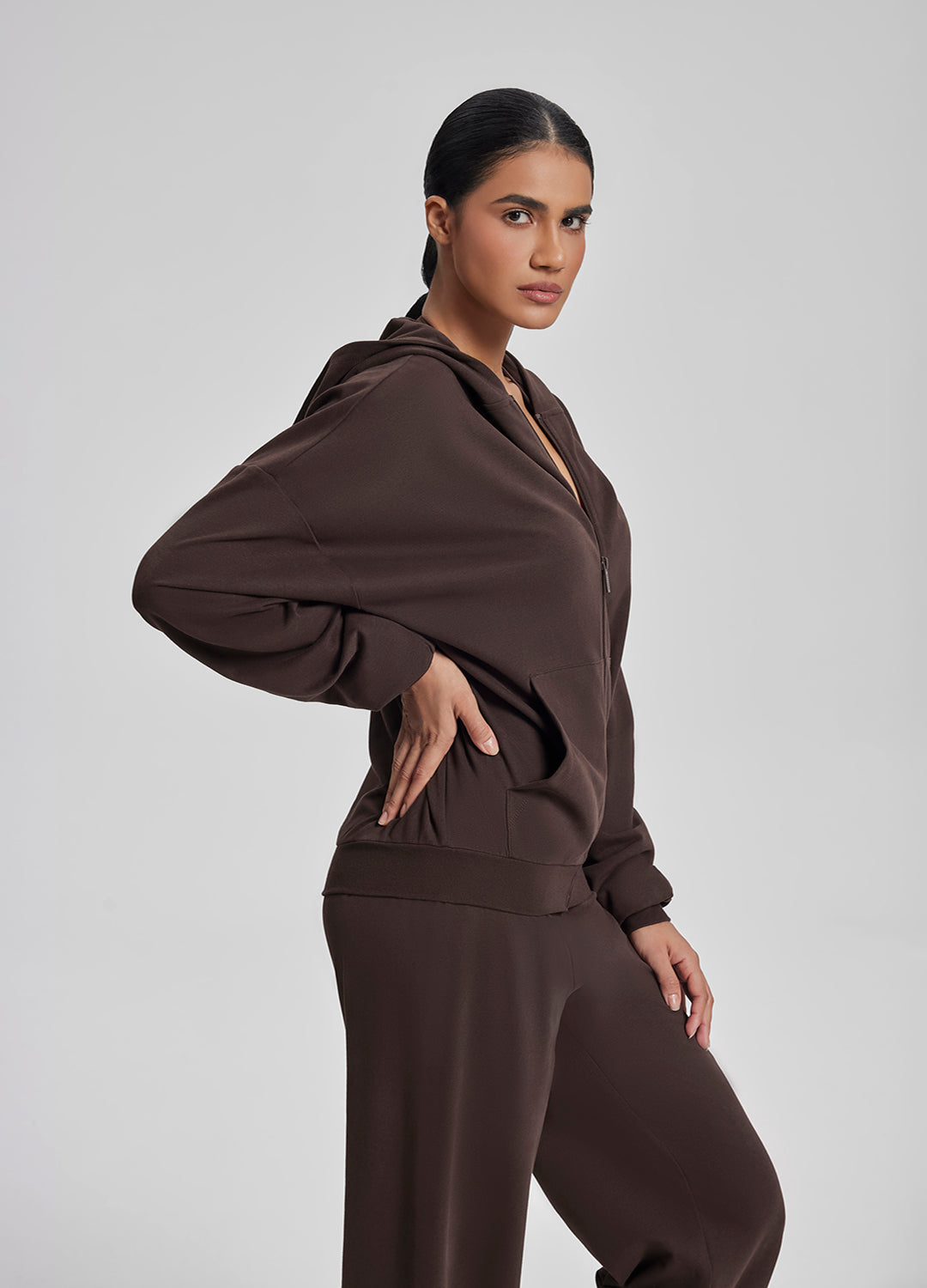 Sweat à Capuche Doux Décontracté Oversize Entièrement Zippé avec Poches Kangourou