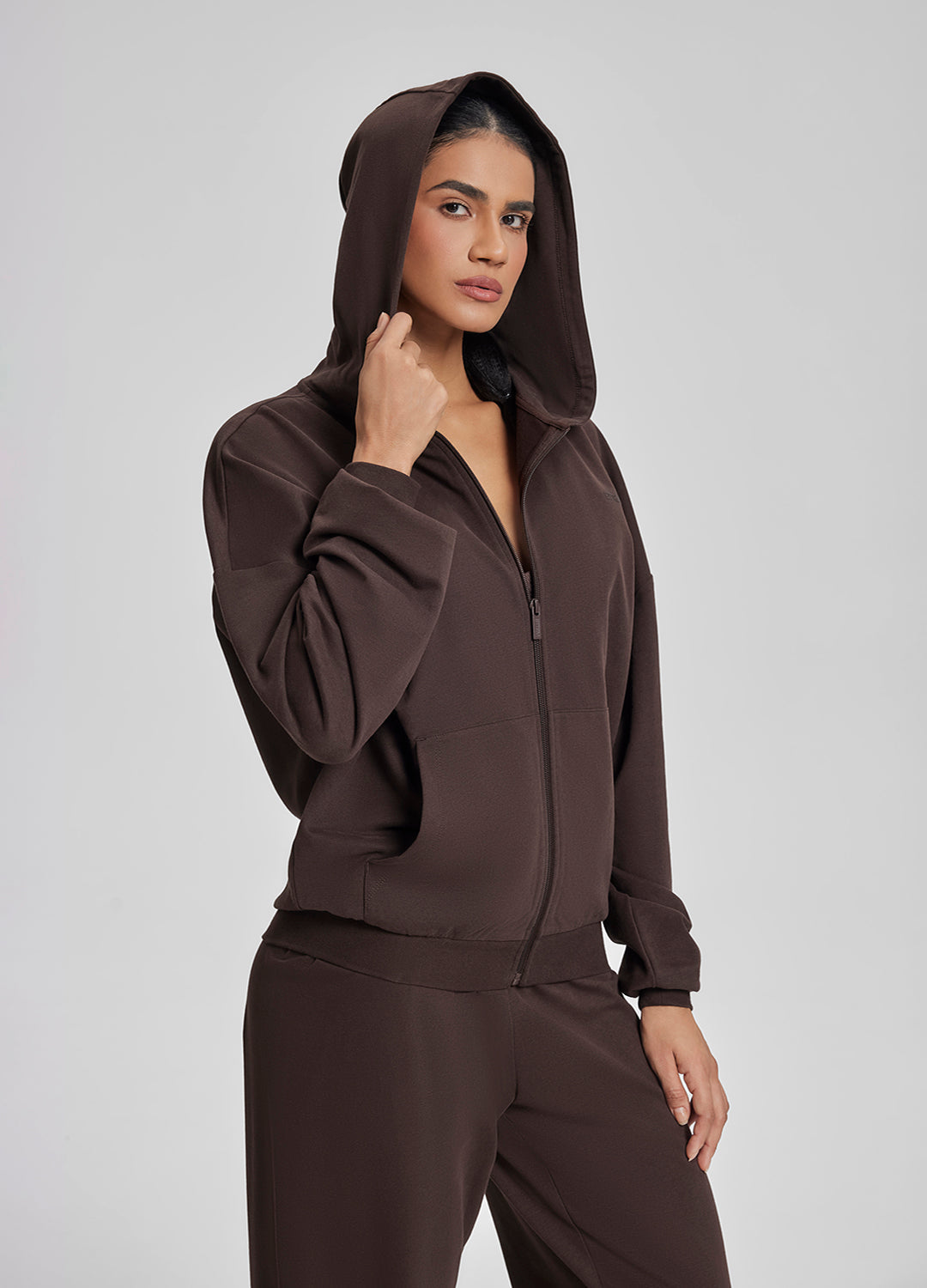 Sweat à Capuche Doux Décontracté Oversize Entièrement Zippé avec Poches Kangourou