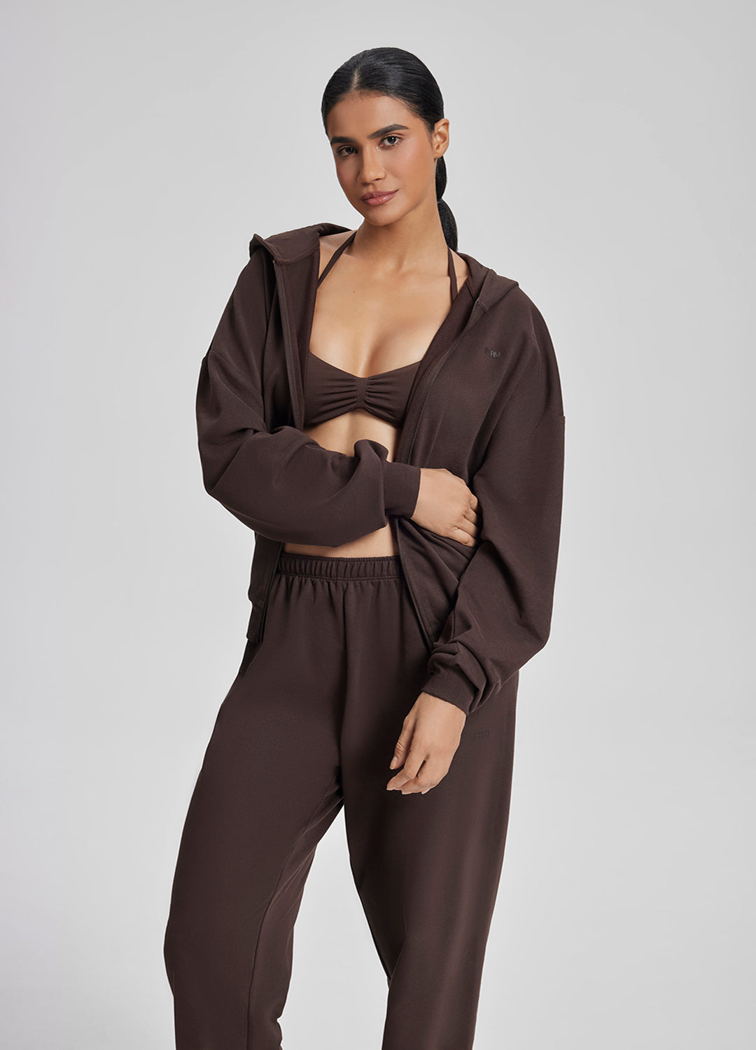 Sweat à Capuche Doux Décontracté Oversize Entièrement Zippé avec Poches Kangourou