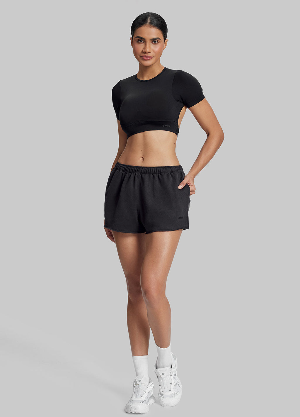 Short molletonné mi-cuisse en jersey French Terry, taille extensible et confortable