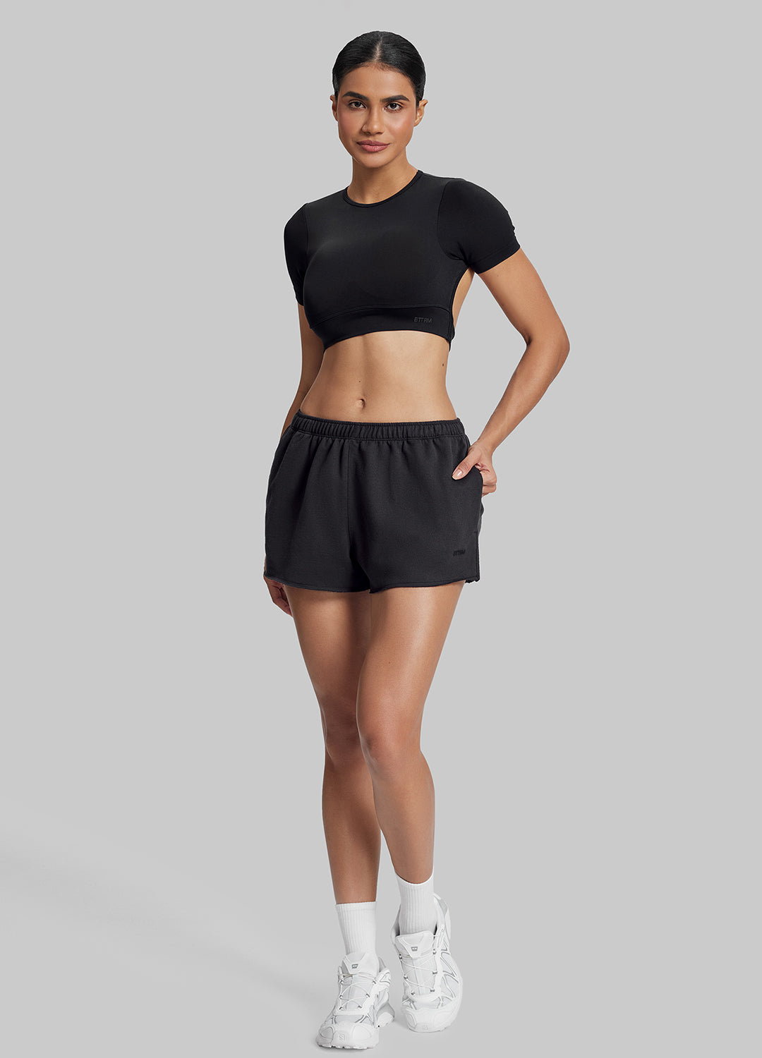Short molletonné mi-cuisse en jersey French Terry, taille extensible et confortable