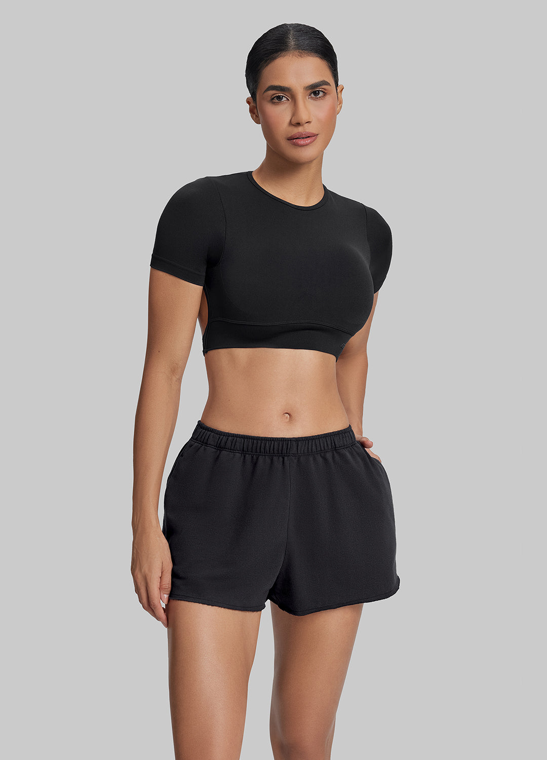Short molletonné mi-cuisse en jersey French Terry, taille extensible et confortable