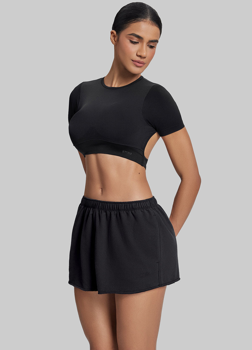 Short molletonné mi-cuisse en jersey French Terry, taille extensible et confortable