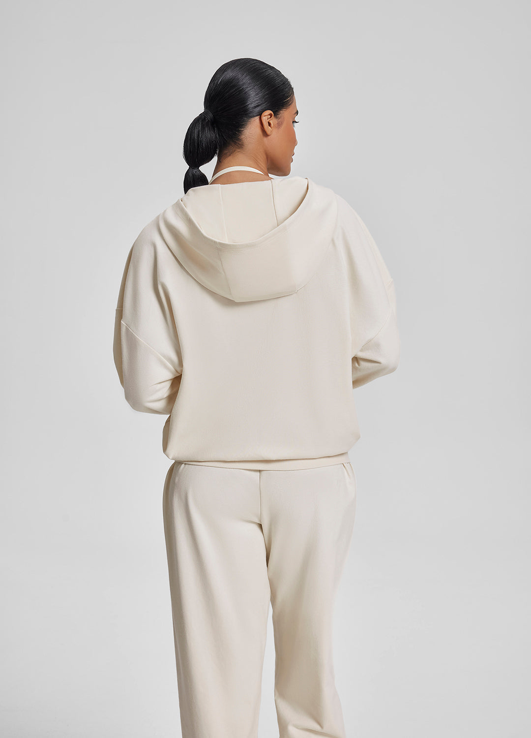 Sweat à capuche ample et doux avec fermeture éclair intégrale et poches kangourou