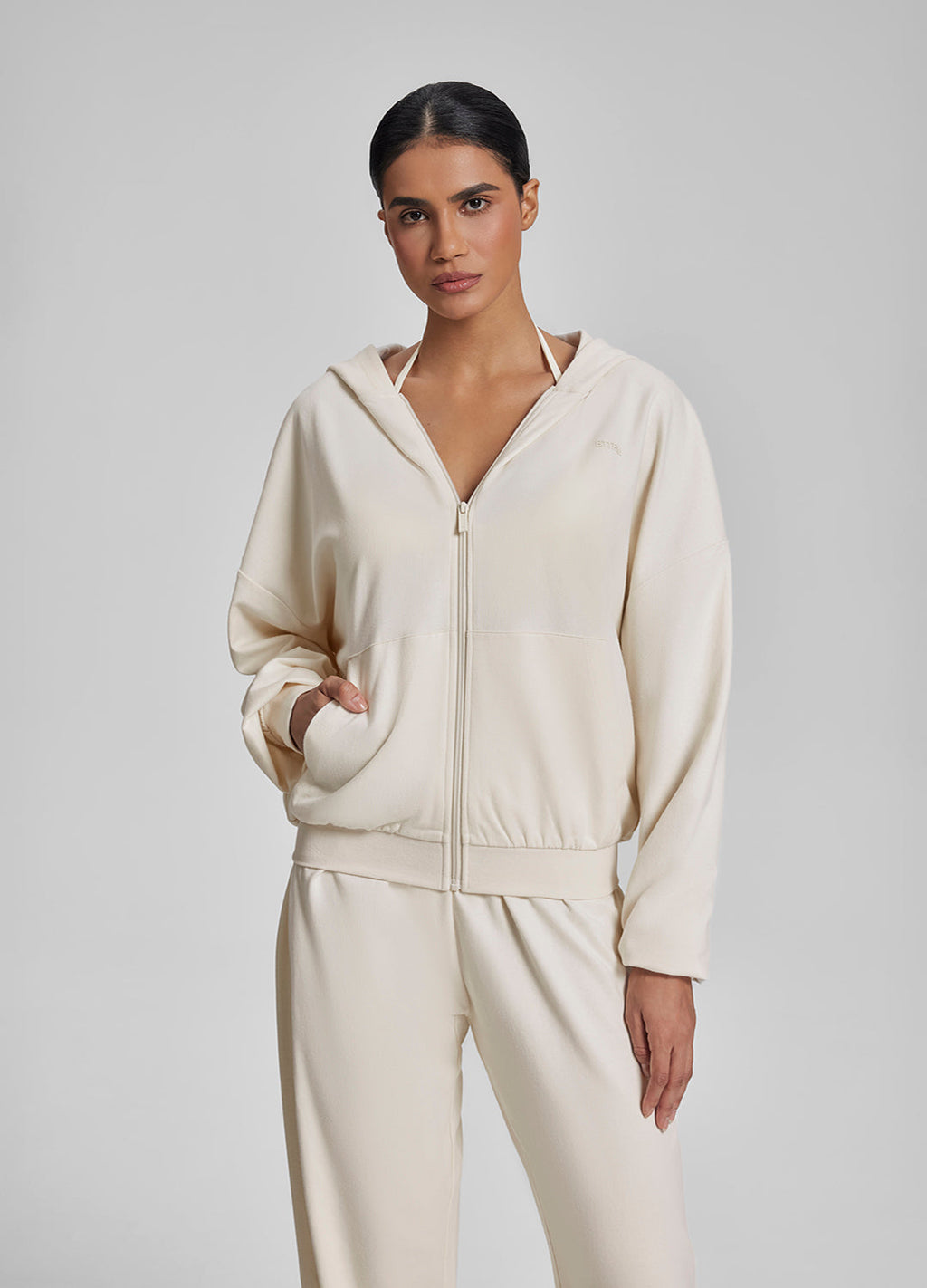 Sweat à capuche ample et doux avec fermeture éclair intégrale et poches kangourou