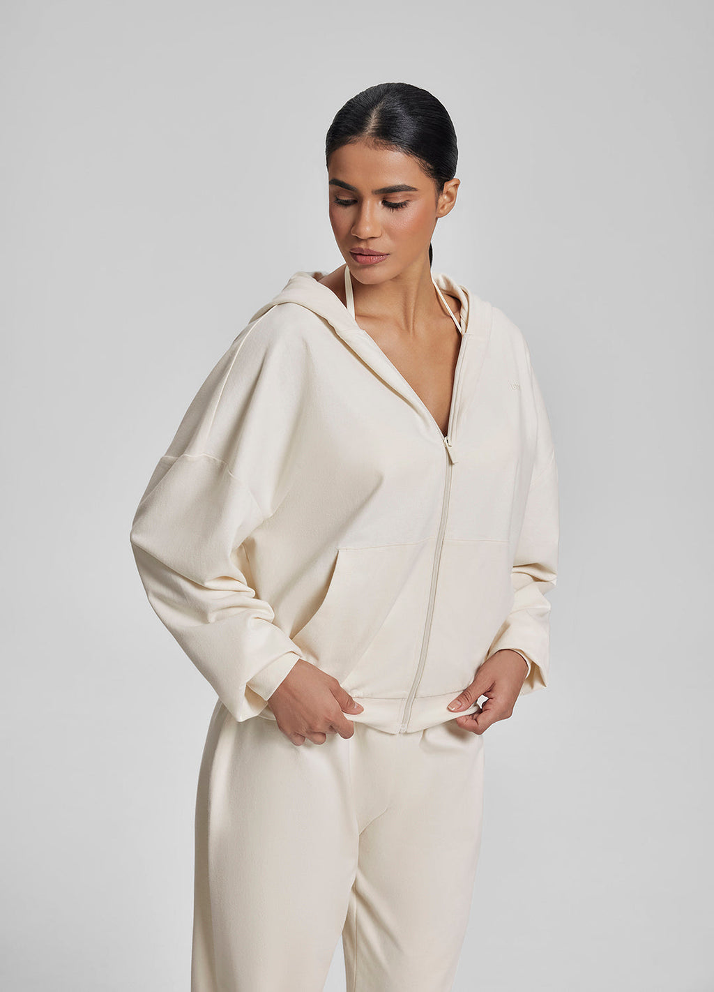 Sweat à capuche ample et doux avec fermeture éclair intégrale et poches kangourou