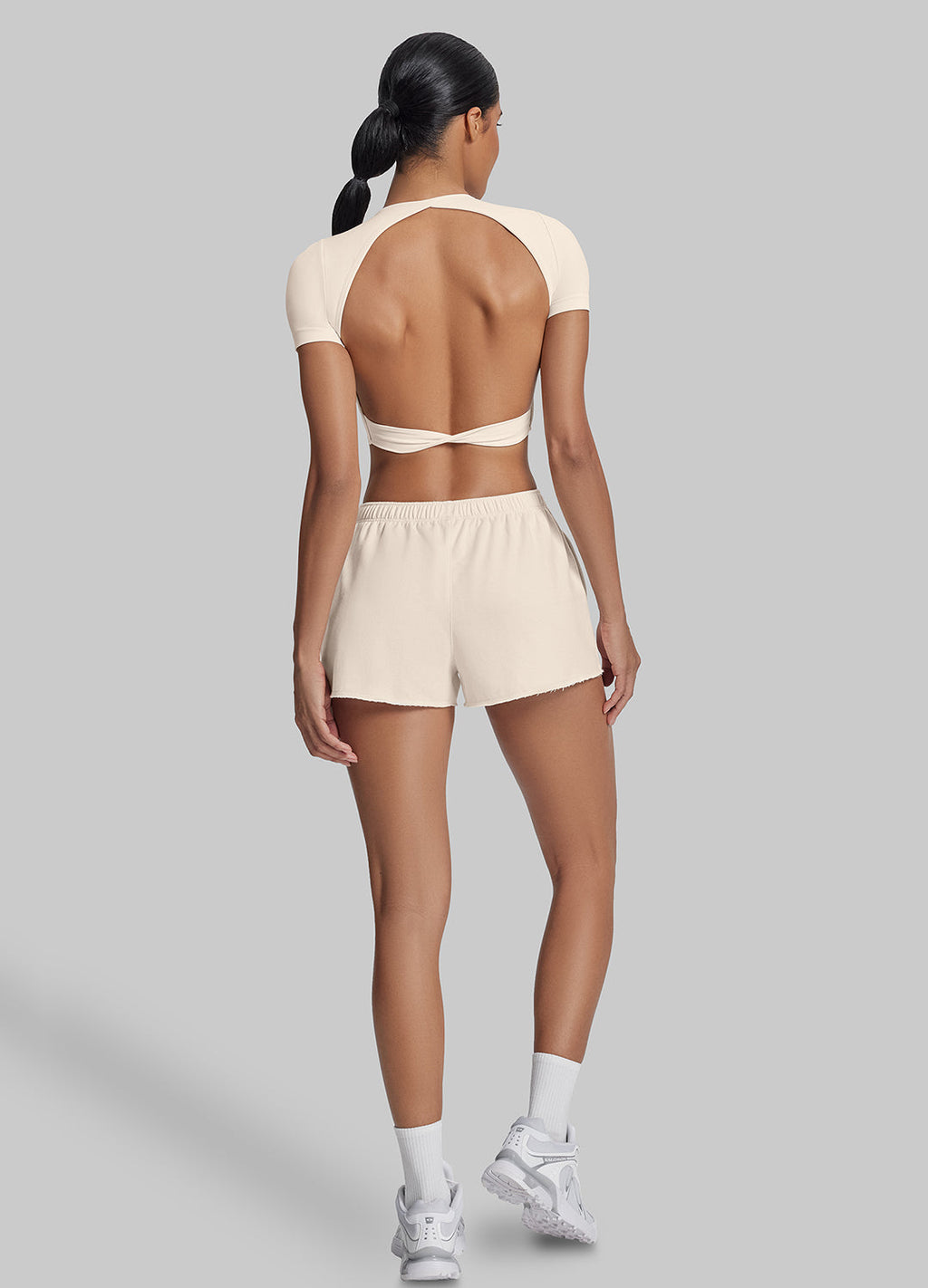 Short en jersey French Terry mi-cuisse confortable à taille extensible