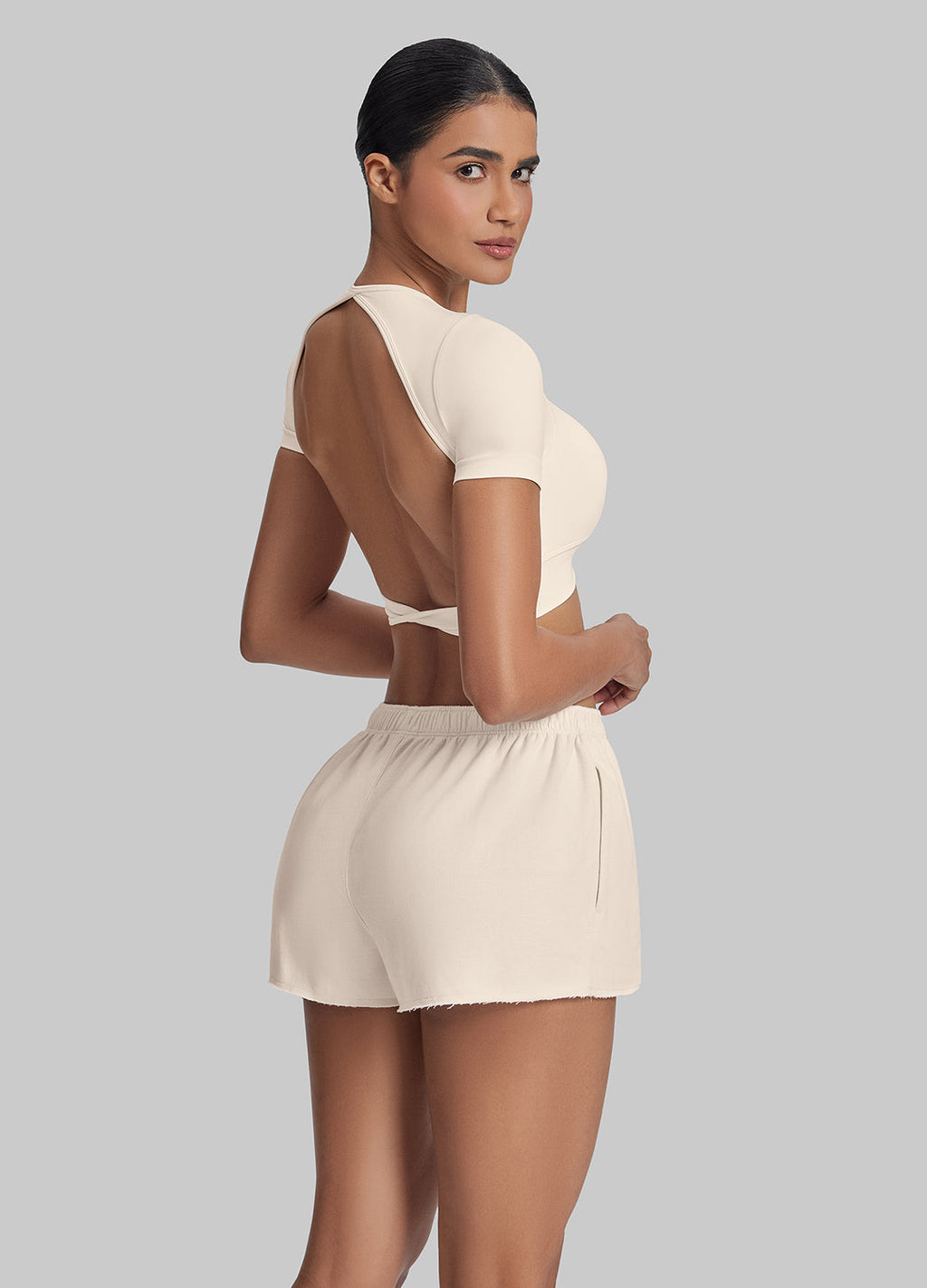Short en jersey French Terry mi-cuisse confortable à taille extensible