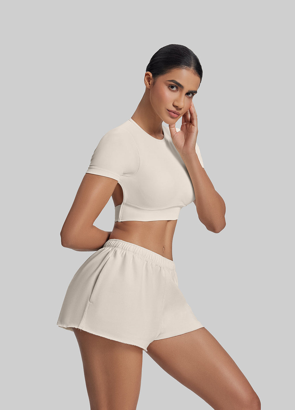 Short en jersey French Terry mi-cuisse confortable à taille extensible