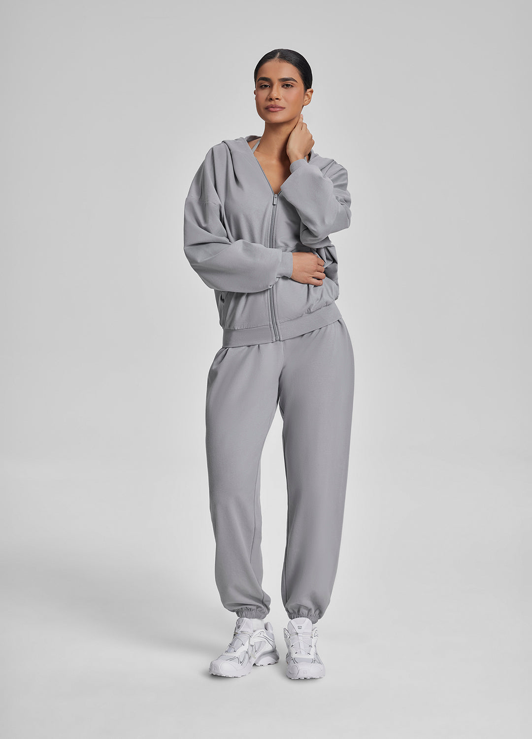Sweat à capuche doux, coupe décontractée oversize, avec fermeture éclair intégrale et poches kangourou