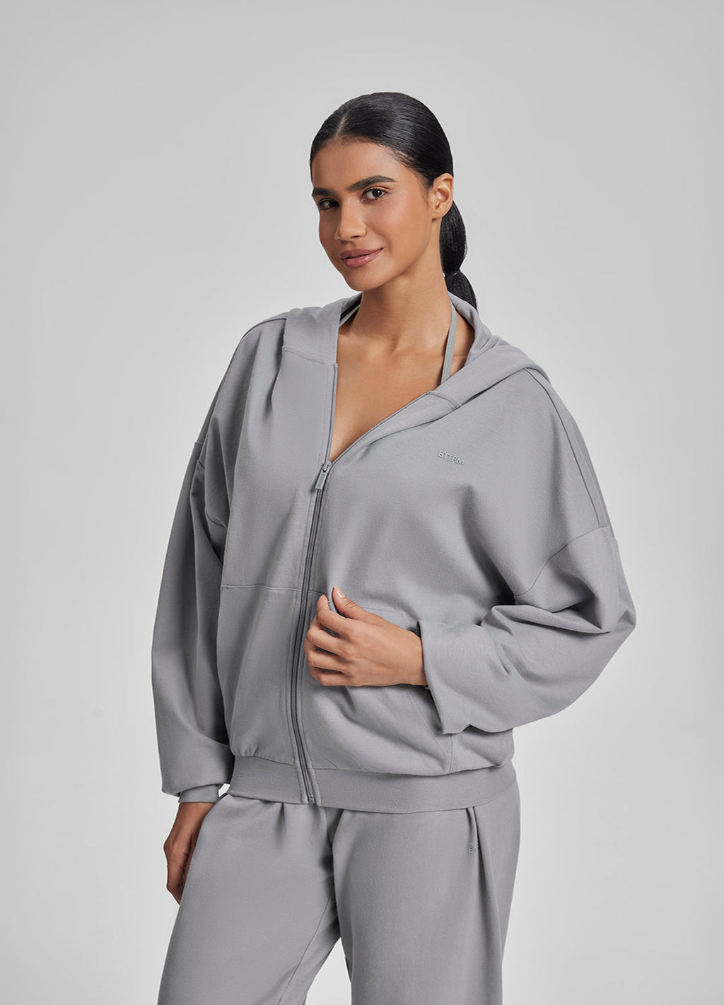 Sweat à capuche doux, coupe décontractée oversize, avec fermeture éclair intégrale et poches kangourou