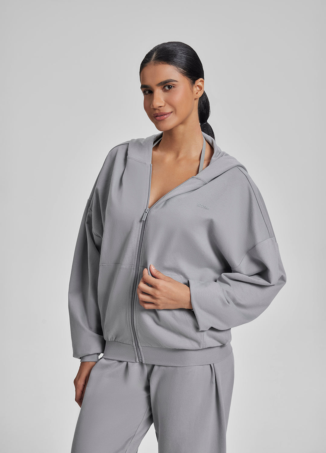 Sweat à capuche doux, coupe décontractée oversize, avec fermeture éclair intégrale et poches kangourou