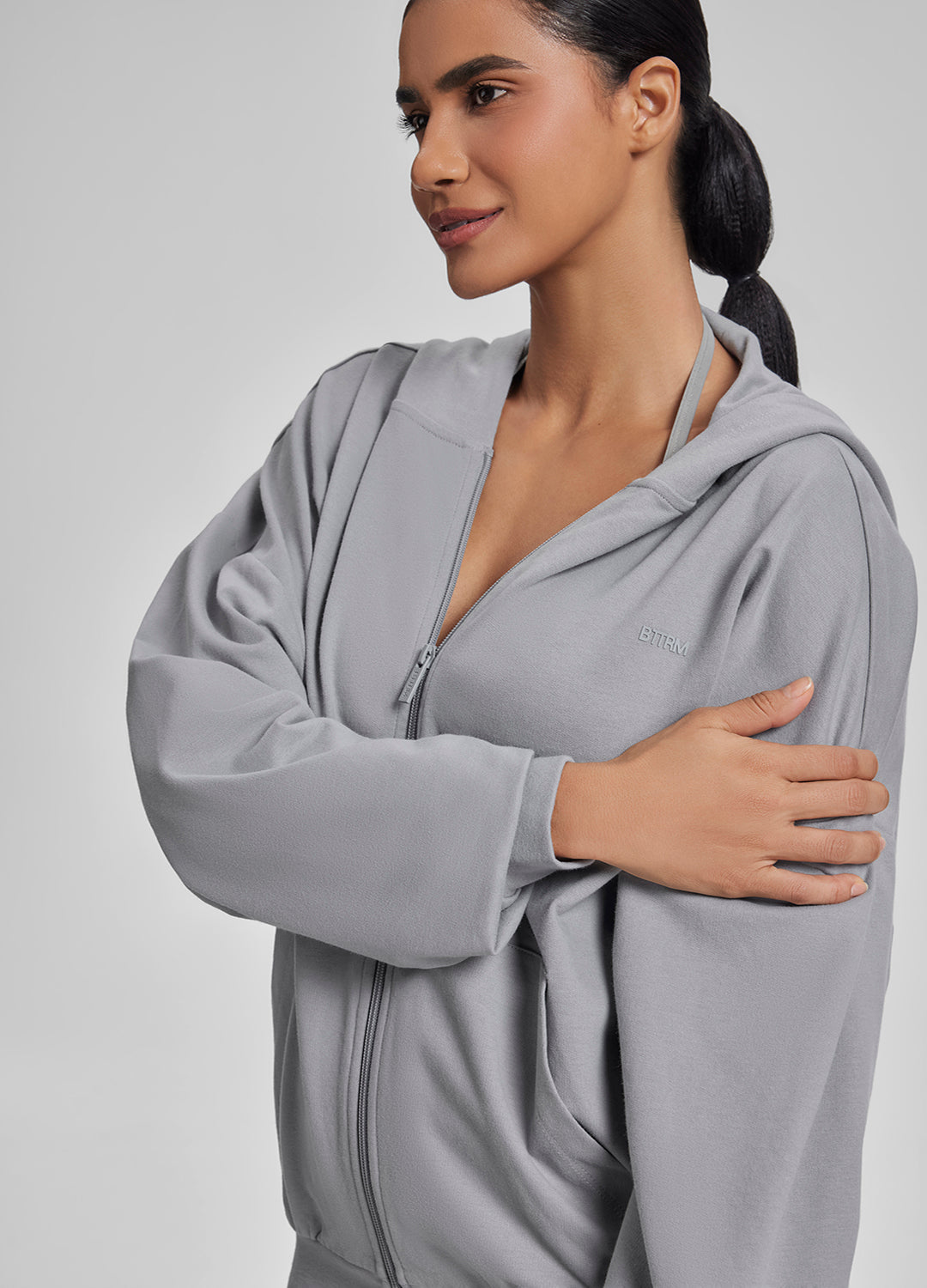 Sweat à capuche doux, coupe décontractée oversize, avec fermeture éclair intégrale et poches kangourou