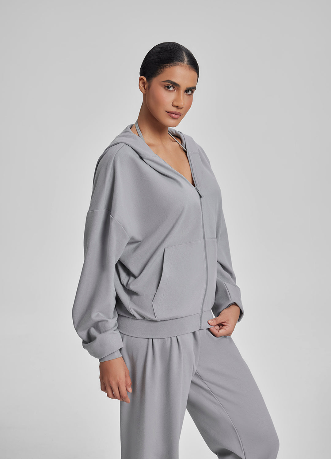 Sweat à capuche doux, coupe décontractée oversize, avec fermeture éclair intégrale et poches kangourou