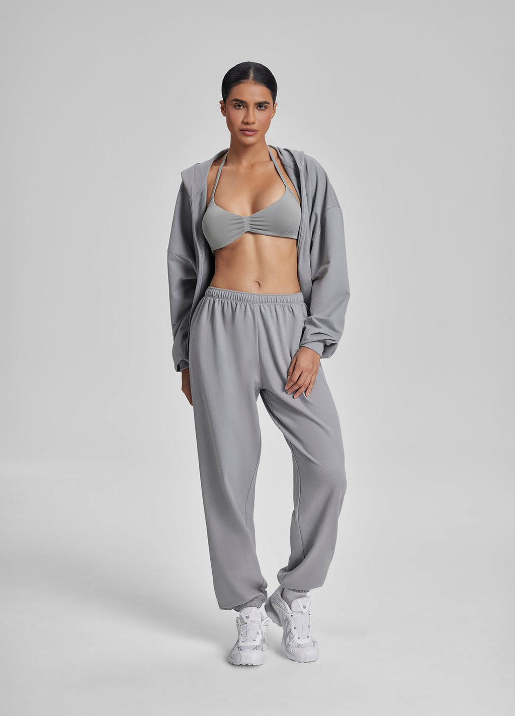 Sweat à capuche doux, coupe décontractée oversize, avec fermeture éclair intégrale et poches kangourou