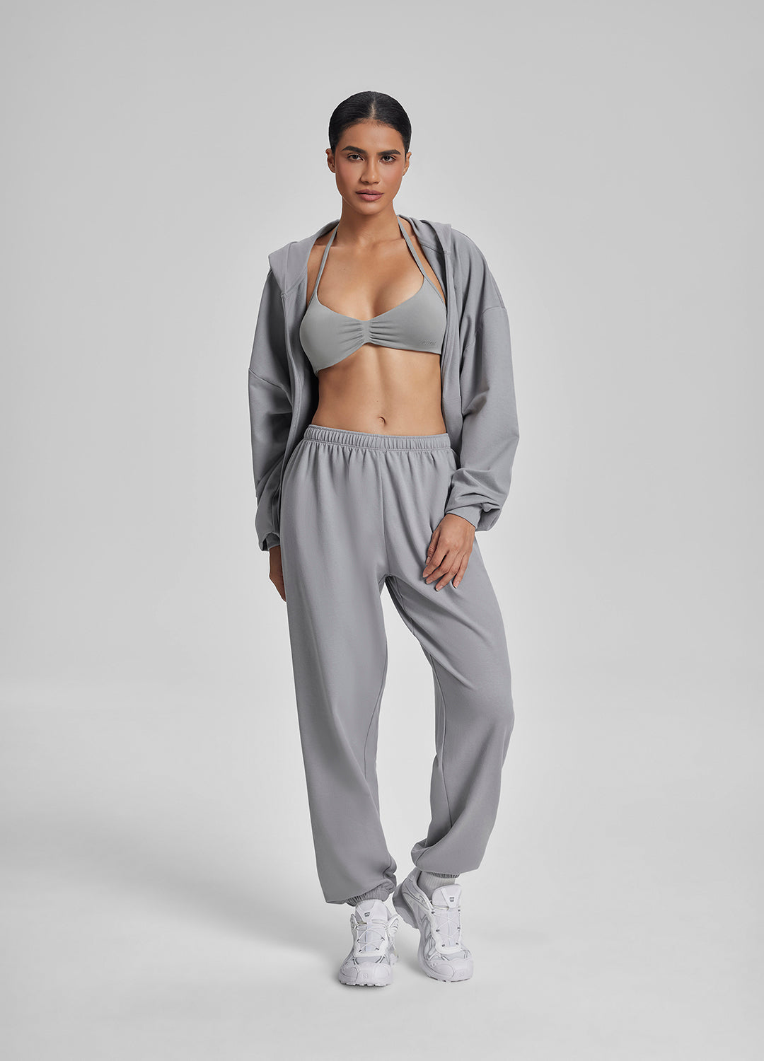 Sweat à capuche doux, coupe décontractée oversize, avec fermeture éclair intégrale et poches kangourou