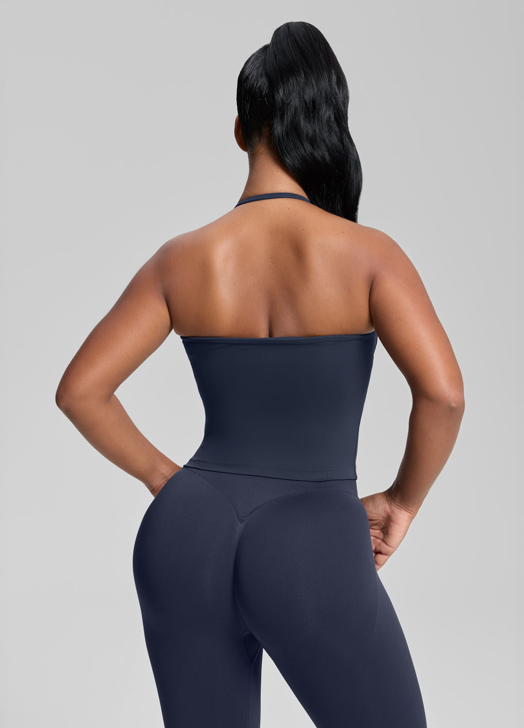 Débardeur long en maille sergé à maintien intégré, coupe ajustée et col halter